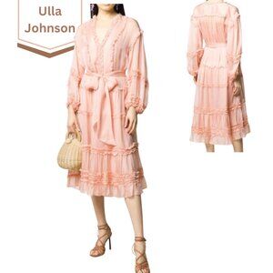 Ulla Johnson Althea Belted Ruffled Silk-chiffon Midi Dress. Sz Small.